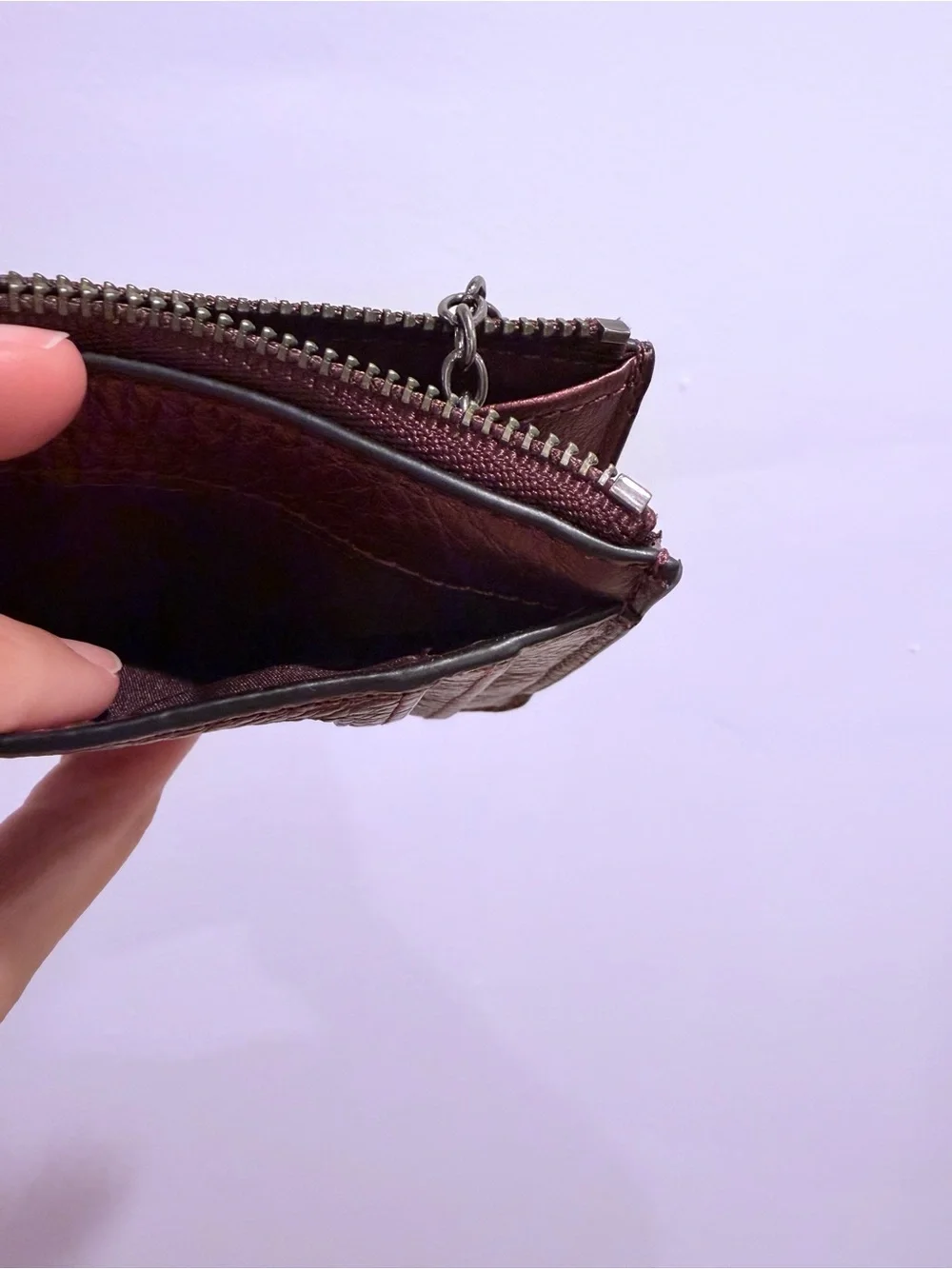 Coach Glitter Zip Card Case Wallet - Burgundy